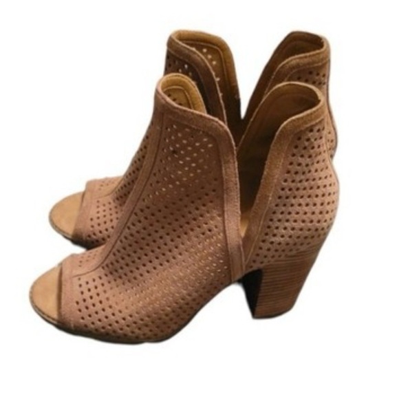Lucky Brand Shoes - Lucky Brand Tan Perforated Peep-Toe Booties